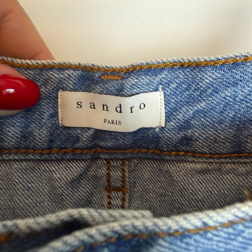 Sandro Paris Studded Denim Mini Skirt Y2K Crystal Embellished Size 3 - Picture 4 of 7